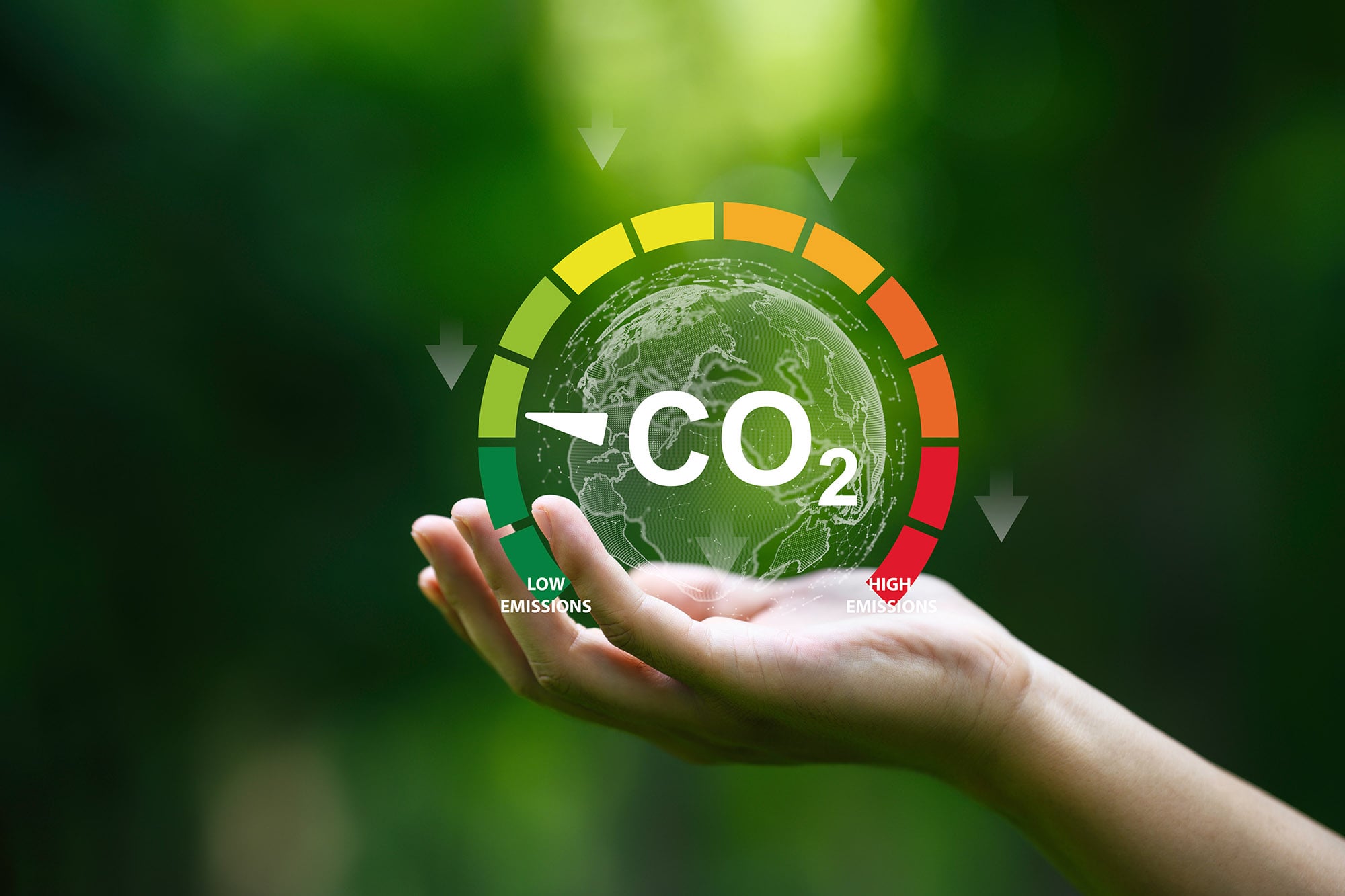 Lower CO2 emission to limit global warming and climate change. Reduce levels of greenhouse gas, decarbonize industry, energy and transport. Carbon neutral and net zero concept.